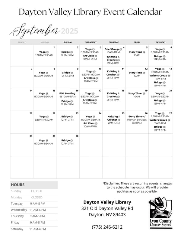 Dayton Library September Calendar