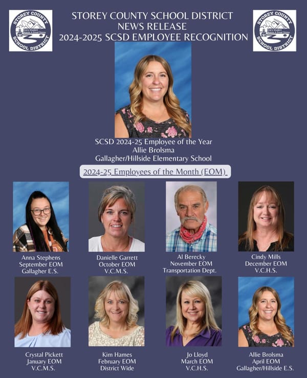 Storey County School District Celebrates Employee of the Year and Employees of the Month